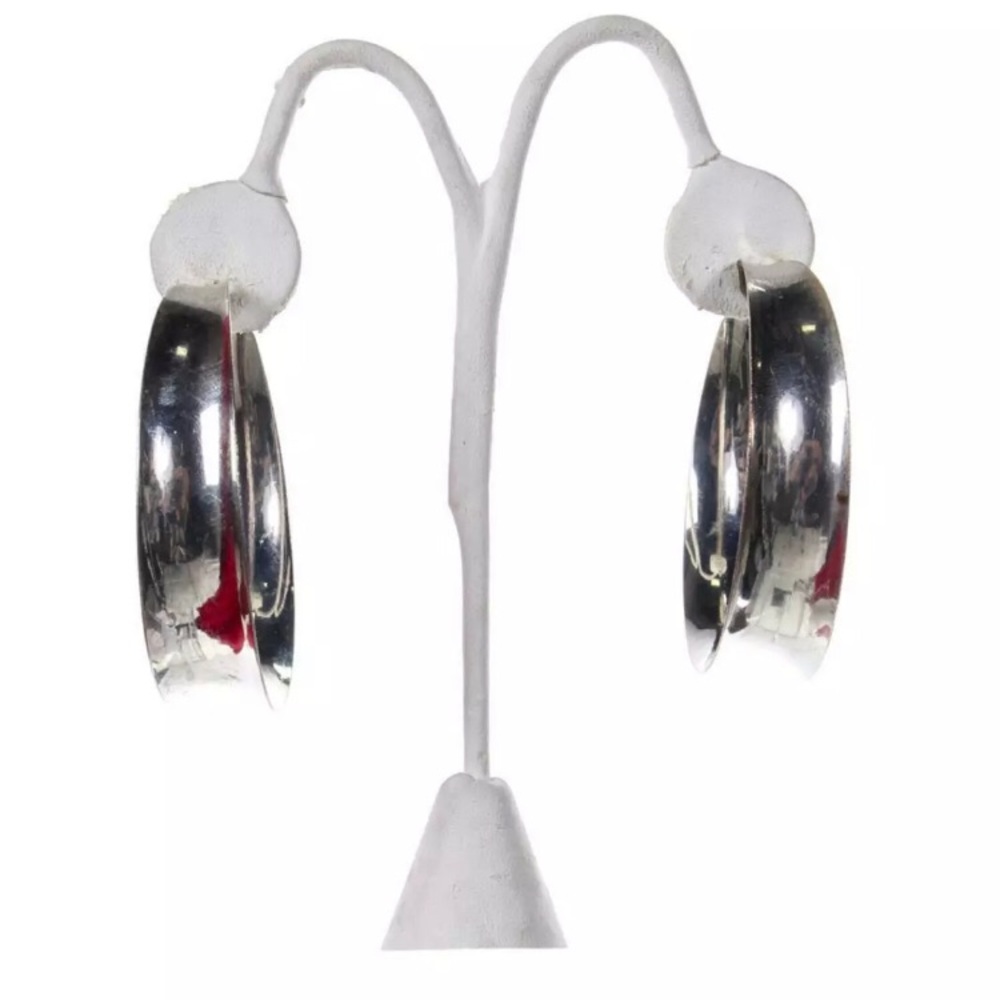 Silver tone large hoop pierced earrings